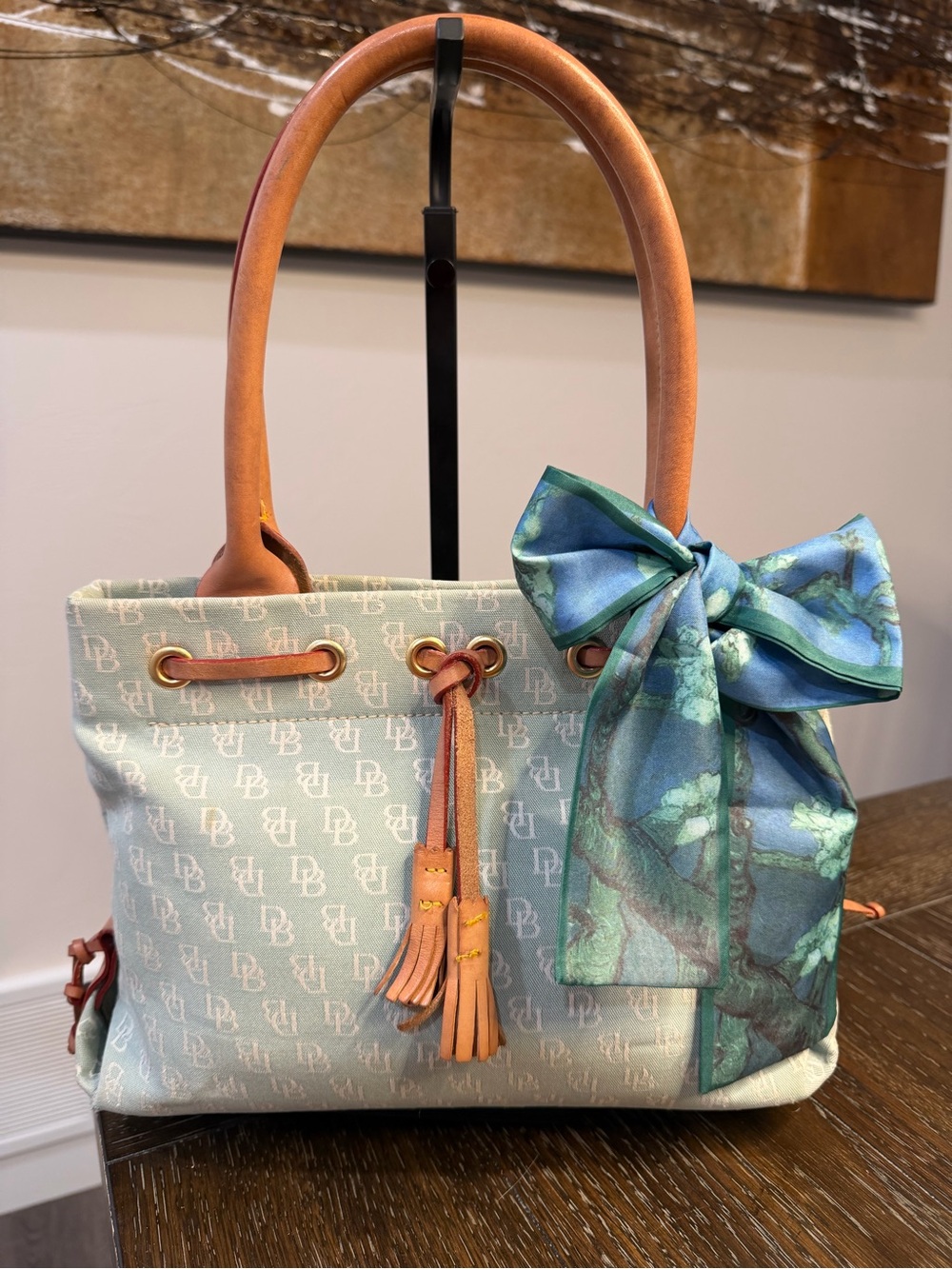 Dooney & Bourke Signature Monogram Drawstring Tassel Tote